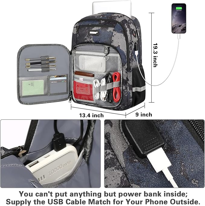 Jiefeike Laptop Backpack for Men, Extra Large Travel Backpack with USB Charging Port, TSA Friendly Anti Theft Water-Resistant Bag Daypack for Work, Daily Computer Bookbag Fits 17 Inch Laptop Backpack
