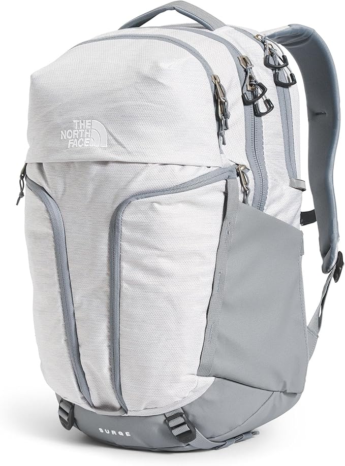 The North Face Women's Surge Commuter Laptop Backpack - Everyday Travel Bag, Laptop Sleeve, Water-Repellent, TNF White Metallic Mélange/Mid Grey-NPF, One Size