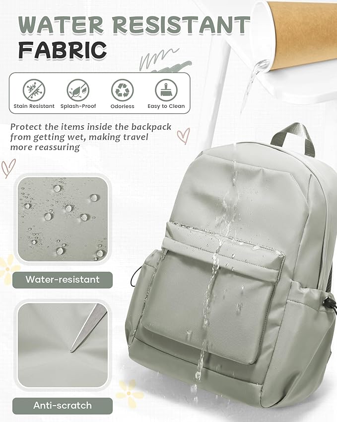 SEAFEW Small Green School Backpack Women, Unisex Lightweight Backpack School Bag Water-resistant Casual Rucksack fits 14 inch Laptop for Boys Girls Men and Women Bookbag College Daypack for Teenage