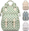 Corduroy Laptop Backpack for Women 15.6 Inch Stylish College School Bookbag, Business Work & Travel Computer Backpacks (Checkered Green)