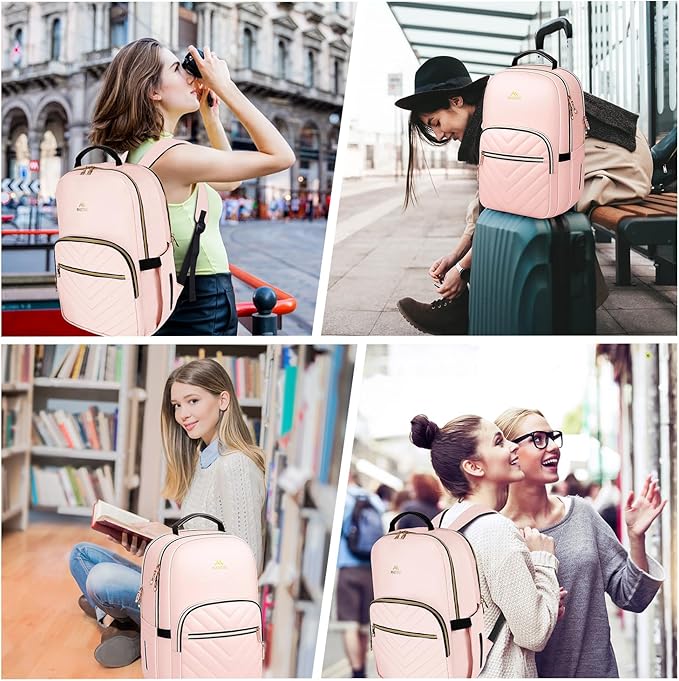 MATEIN Cute Backpack for Girls, Water Resistant School Backpack with Detachable Keychain Fits 15.6 Inch Laptop, Multi-Functional Bookbag for Middle School with Laptop Compartment, Gift for Her, Pink