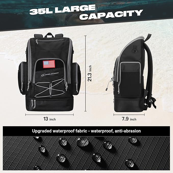 Maelstrom Swim Backpack 35L - Waterproof with Separate Shoe & Wet Compartment for Gym and Sports