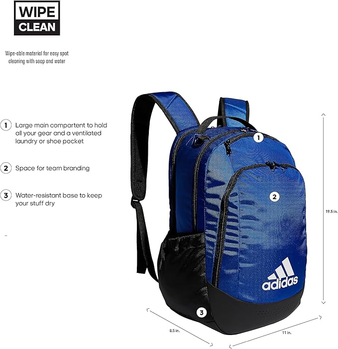 adidas Defender Sports Backpack with Shoe Compartment, Soccer Bag