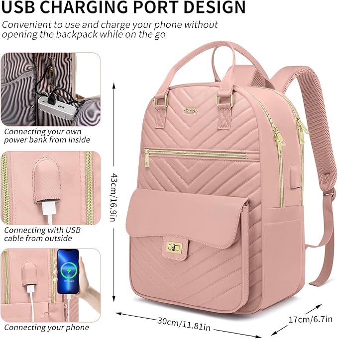 School Backpack for Teen Girls,Women Bookbag Cute Aesthetic with Laptop Compartment for College Student Travel,Mochila Escolar para Niñas,Pink