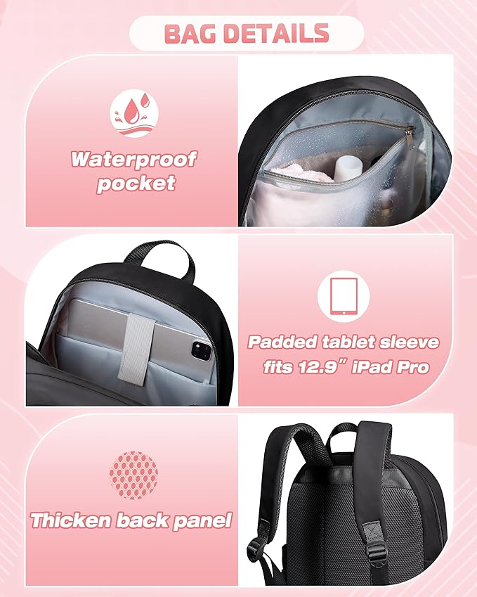 Women Mini Backpack with Wet Pocket and RFID Blocking Pocket, Small Backpack Purse for Gym, Work, College or Travel, Black