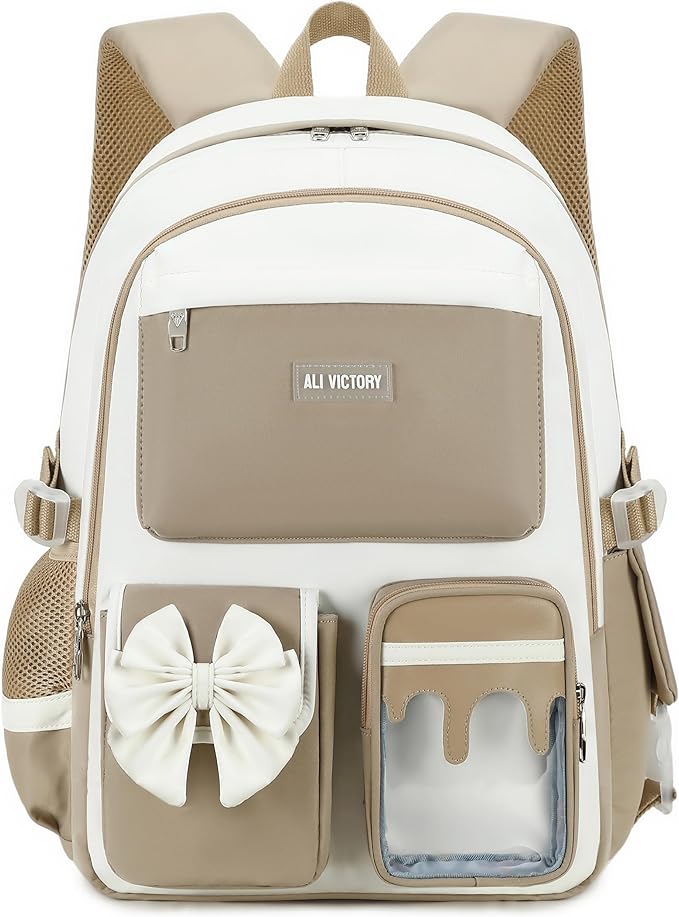 Laptop Backpack 16 Inch Kids Elementary Middle High School Bag College Backpacks Women Work Business Back Pack Travel Rucksack Large Bowknot Bookbag for Teens Girls Womens Students (Brown)