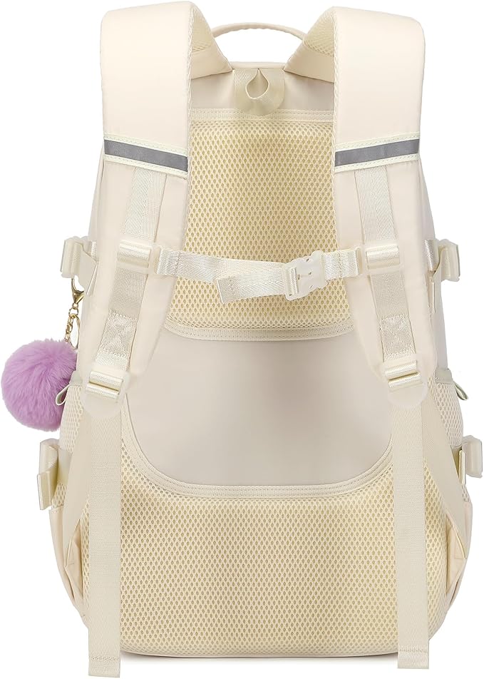 Backpack for Girls, 15.6 Inch Laptop School Bag Kids Kindergarten Elementary College Backpacks Large Bookbags for Teen Girl Women Students Casual Travel Daypacks (Beige)