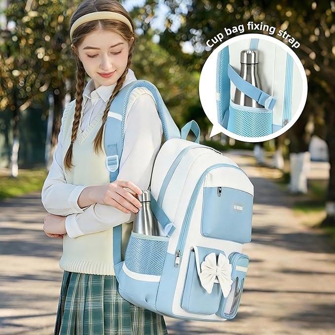Laptop Backpack 16 Inch Kids Elementary Middle High School Bag College Backpacks Women Work Business Back Pack Travel Rucksack Large Bowknot Bookbag for Teens Girls Womens Students (Blue)