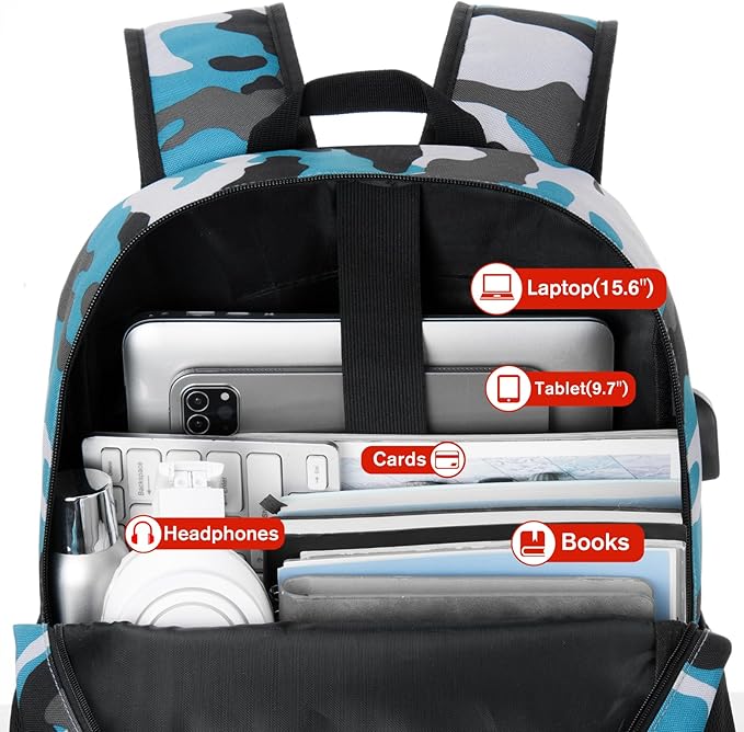 YAMTION School Backpack,17.3 Inch Bookbag Men and Teen Boy School bag with USB Charging Port for High School College