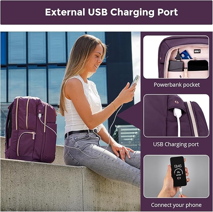 Swissdigital Design Business Laptop Backpack for Women, College Computer Backpack with USB Charging Port, Fits 15.6 Inch Laptop Travel Work Backpack, Purple | SD1006F-46