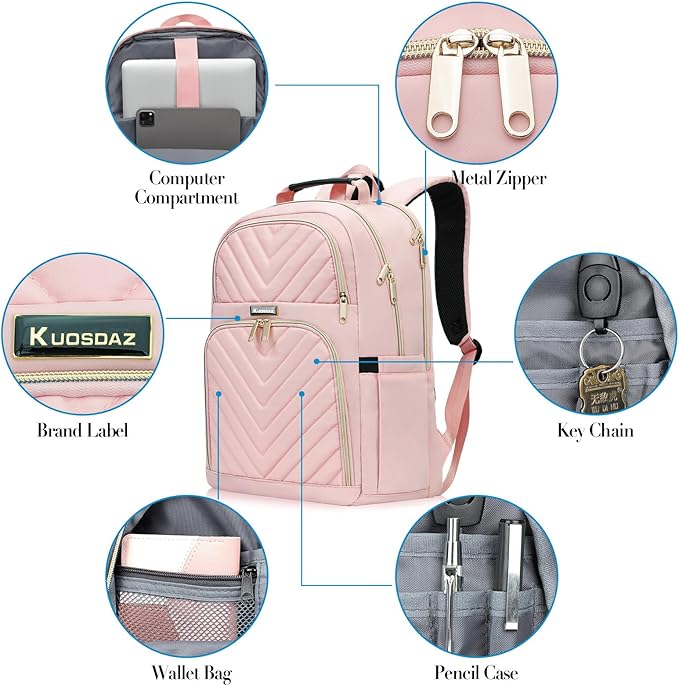 Backpack for Women, School Backpacks for Teen Girls, Stylish Cute Laptop Backpack, Teacher Student College Bookbags, Pink