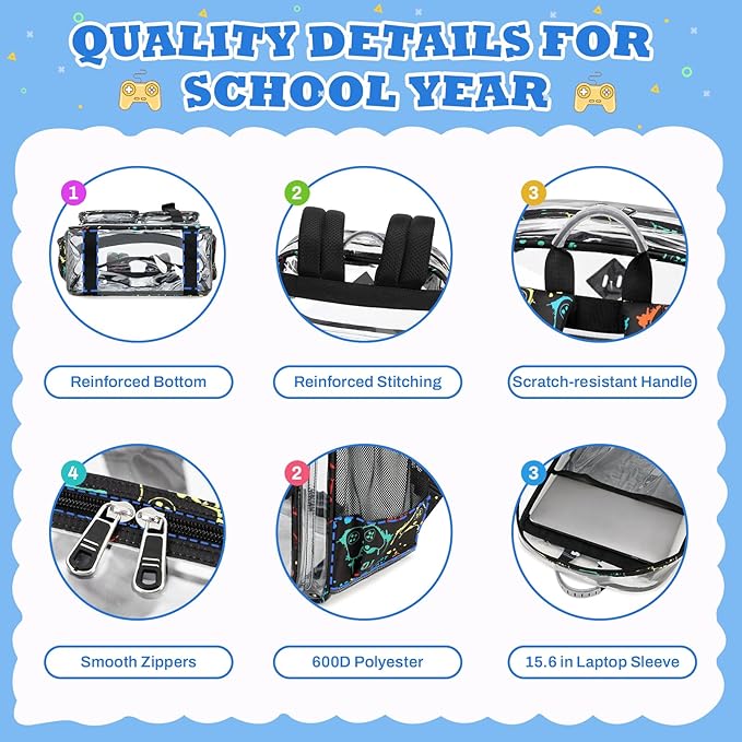 Clear Backpack for School,Heavy Duty PVC Transparent Bookbag for Girls Stadium Approved See Through Backpack