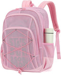 Mesh Backpack, Heavy Duty Mesh Bookbag for Girls Boys Kids, See Through Clear Backpacks, Net Backpack Transparent Breathable for School Beach Swim Travel Outdoor, Pink