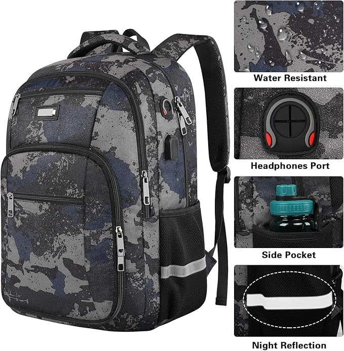 Jiefeike Laptop Backpack for Men, Extra Large Travel Backpack with USB Charging Port, TSA Friendly Anti Theft Water-Resistant Bag Daypack for Work, Daily Computer Bookbag Fits 17 Inch Laptop Backpack