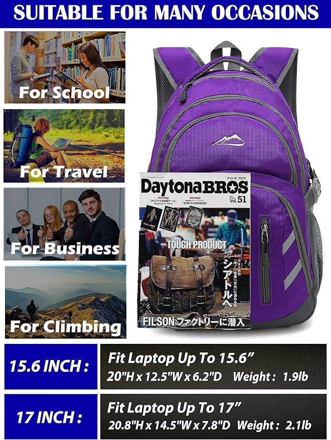ProEtrade Extra Large Backpack Bookbag for College Laptop Travel, Fit Laptop Up to 17 inch with USB Charging Port Multi Compartment Anti theft, Gift for Women Men (Light Purple)