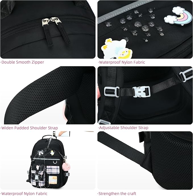 Backpack for Girls, 15.6 Inch Laptop School Bag Kids Kindergarten Elementary College Backpacks Large Bookbags for Teen Girl Women Students Casual Travel Daypacks (Black)
