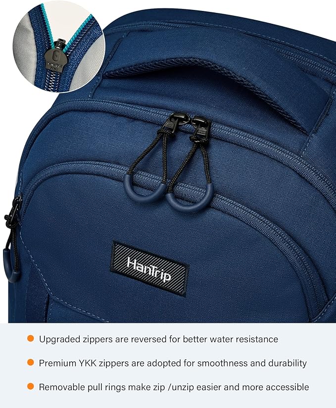 Travel Laptop Backpack Carry On, 18 Inch Large Work Backpack School Book Bags, Light Water Resistant Backpacks for Women Men with Luggage Strap Water Bottle Pocket Chest Strap, Navy Blue