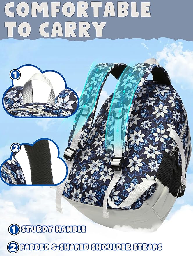 BLUEFAIRY High School Backpack for Girls Boys Middle School Bookbag for Kids Back to School Bag for College with Large Compartment Casual Daypack Mochilas para Niñas Adolescentes 18" Navy Blue