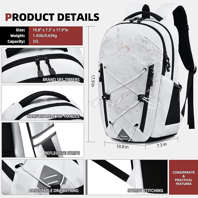 AO ALI VICTORY Women's Laptop Backpack 15.6 inch,Travel Backpack for Men,College Bookbag, Lightweight Outdoor Sport Hiking Back Pack, Everyday Daypack, White