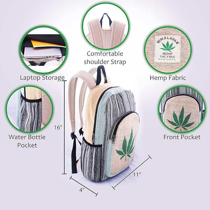 Anitya Hemp Backpack, Multi-Functional Pockets, Eco-Friendly, Unisex, Hiking Daypack, Durable Rucksack (AHLB013)
