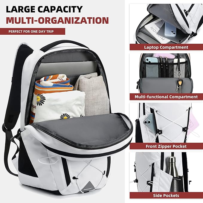 AO ALI VICTORY Women's Laptop Backpack 15.6 inch,Travel Backpack for Men,College Bookbag, Lightweight Outdoor Sport Hiking Back Pack, Everyday Daypack, White