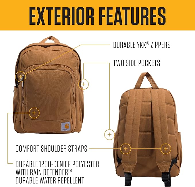 Carhartt 25L Classic Laptop Backpack, Durable Water-Resistant Pack W/ 15" Laptop Sleeve and Multiple Organizational Compartments, PFAS Free, Carhartt Brown