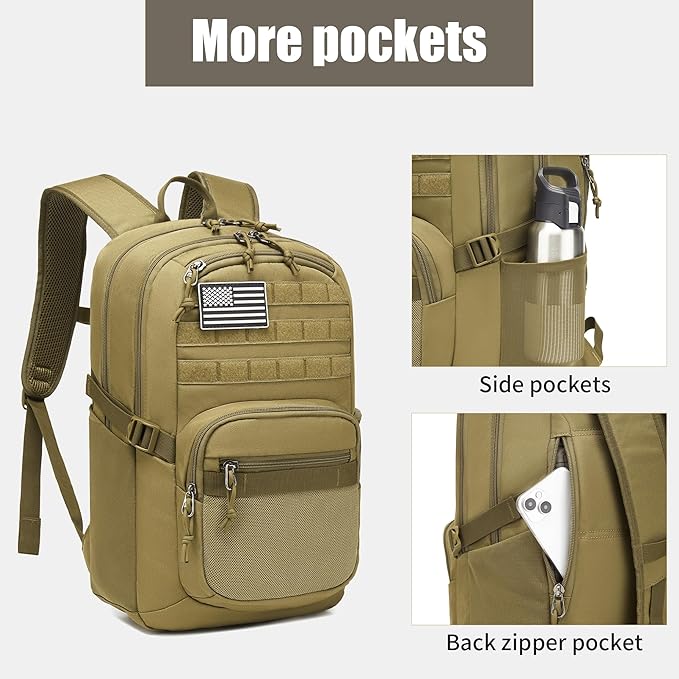 Military Tactical Backpack for Men Army 3 Days Assault Pack Bag with Molle System for Outdoor Adventures (khaki, 30L)