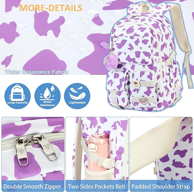 Hidds Backpack for Girls College School Backpacks Kids Bookbag School Bag Travel Laptop Daypack Teens Women (Purple)