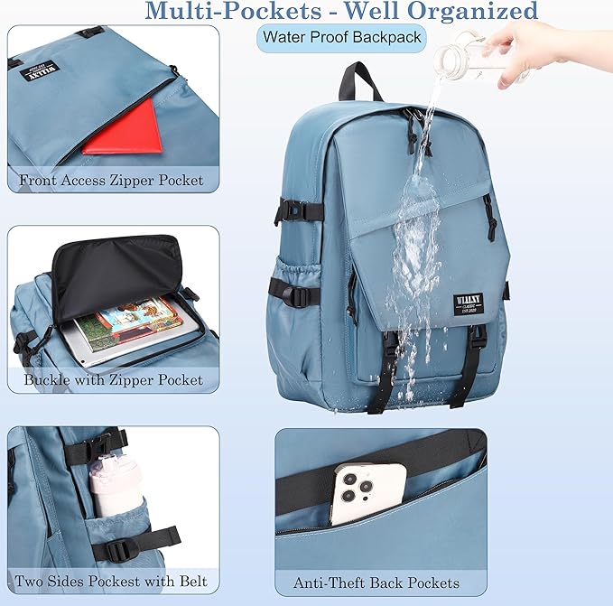 Hidds College Laptop Backpack for Men Women 15.6 Elementary Middle High School Book Bag For Teens Girls Boys Anti Theft Travel Backpacks Waterproof Casual Daypack Large Student Bookbags（Blue Dusk-M）