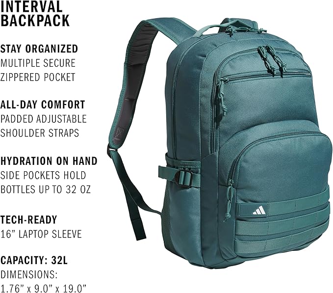 adidas Interval Backpack – Daypack for Travel Sports Gym Work School, 32L