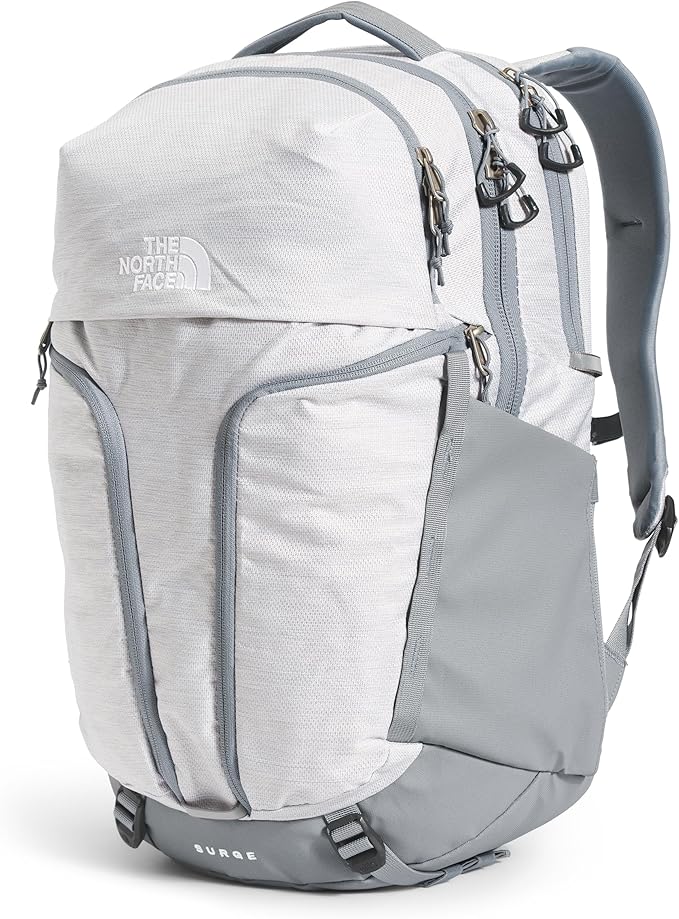 The North Face Women's Surge Commuter Laptop Backpack - Everyday Travel Bag, Laptop Sleeve, Water-Repellent, TNF White Metallic Mélange/Mid Grey-NPF, One Size