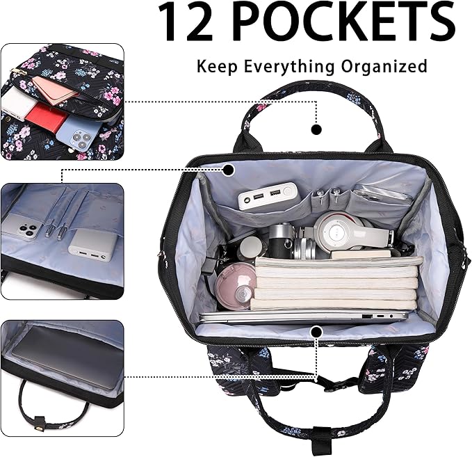 Hidds Laptop Backpack Purse for Women, Work Business College School Commuter Computer Bag Large Girls Nurse Teacher Bookbags Anti Theft Ladies Travel Daypack with Charging Port for 15.6 Inch Laptops