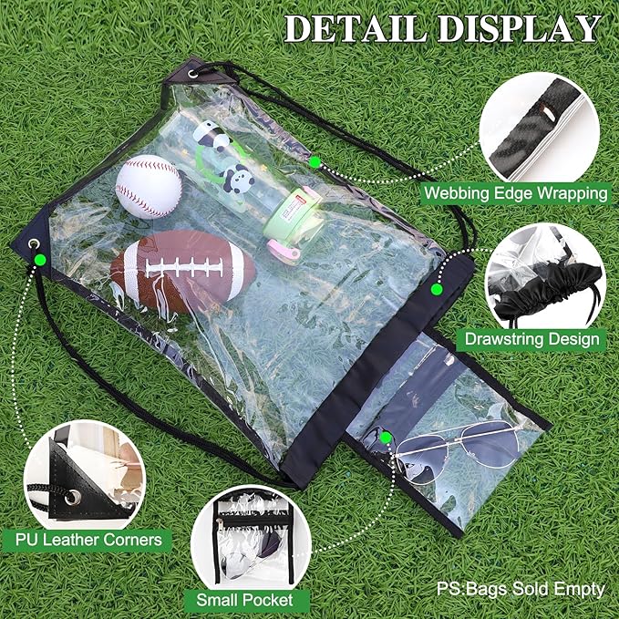 Clear Drawstring Bags, Transparent Storage Backpack for Stadium Approved, 2 Sets, Concert Baseball Festival Beach Makeup Bag(2, Black)