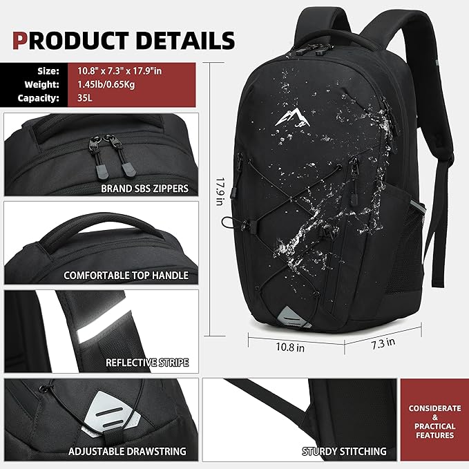 AO ALI VICTORY Women's Laptop Backpack 15.6 inch,Travel Backpack for Men,College Bookbag, Lightweight Outdoor Sport Hiking Back Pack, Everyday Daypack, Black