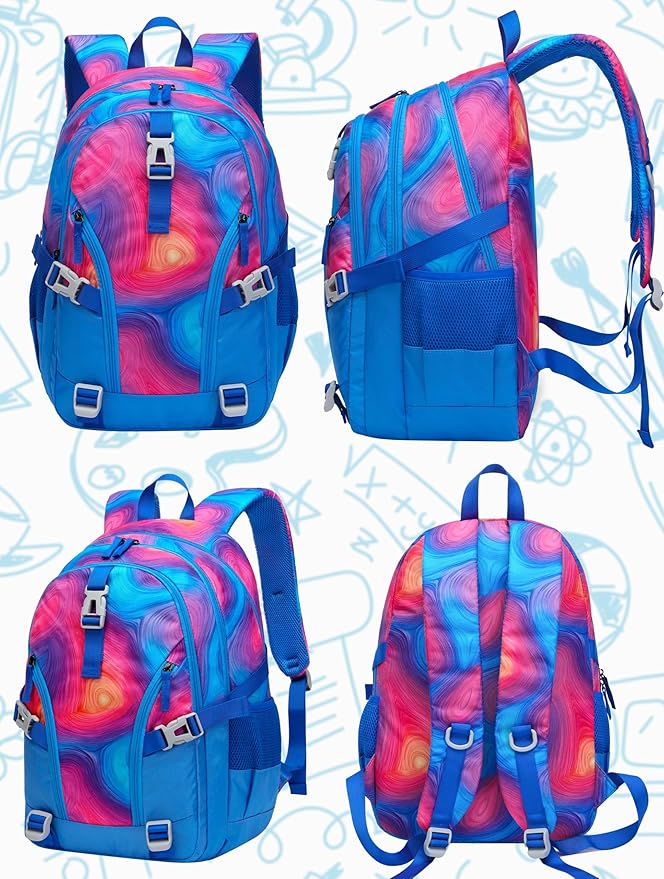 BLUEFAIRY High School Backpack for Girls Boys Middle School Bookbag for Kids Back to School Bag for College with Large Compartment Casual Daypack Mochilas para Niñas Adolescentes 18" Tie Dye Blue