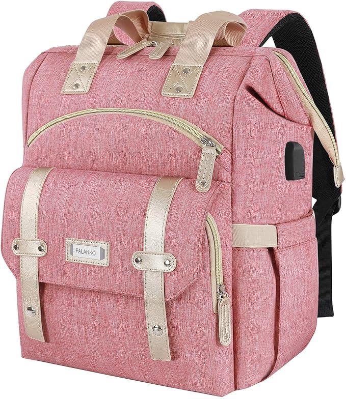 FALANKO Backpack for Women,Wide Open Work Large USB Charging Port Student Bookbag for 15.6 Inch Laptop,Doctor Teacher Nurse College School Travel Bag,Water Resistant Laptop Bookbag Computer Back Pack