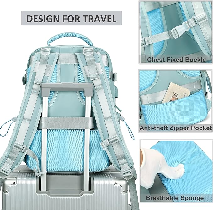 Travel Backpack for Women Men 15.6 Inch Laptop Backpacks with USB Port Carry on Bag Airline Approved Large College School Bookbags Waterproof Work Business Sport Rucksack Casual Daypack (Green)