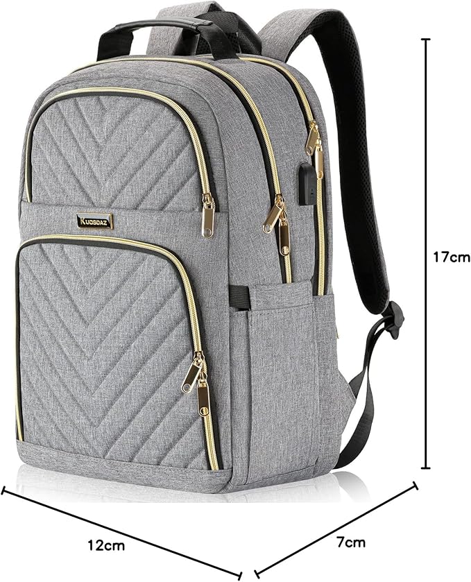 Laptop Backpack, School Backpack for Teen Girls, 15.6 Inch Quilted Work Backpack Purse, Large Anti-theft Bookbag for Students, Casual Daypacks for Women,Grey