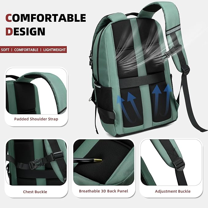 AO ALI VICTORY Women's Laptop Backpack 15.6 inch,Travel Backpack for Men,College Bookbag, Lightweight Outdoor Sport Hiking Back Pack, Everyday Daypack, Green
