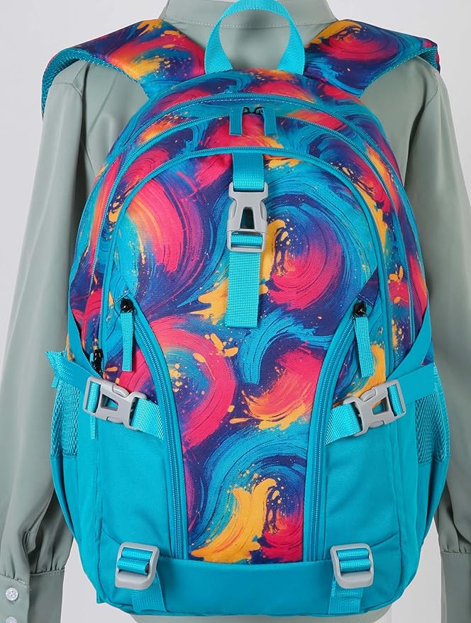 BLUEFAIRY High School Backpack for Girls Boys Middle School Bookbag for Kids Back to School Bag for College with Large Compartment Casual Daypack Mochilas para Niñas Adolescentes 18" Tie Dye Teal