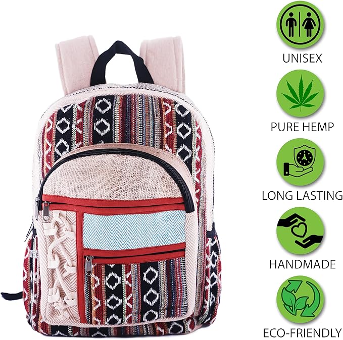 Anitya Hemp Backpack, Multi-Functional Pockets, Eco-Friendly, Unisex, Hiking Daypack, Durable Rucksack (AHLB09)