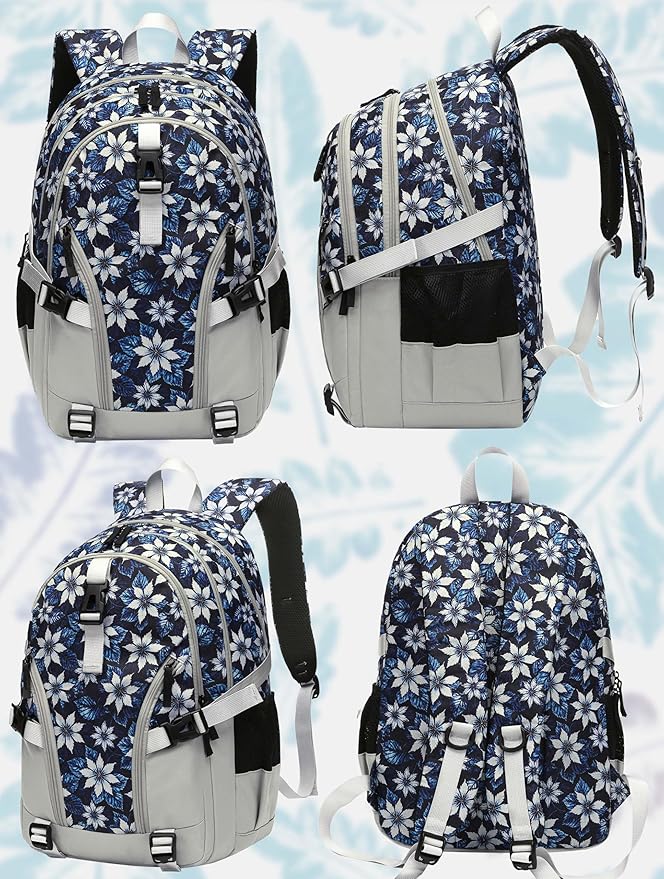 BLUEFAIRY High School Backpack for Girls Boys Middle School Bookbag for Kids Back to School Bag for College with Large Compartment Casual Daypack Mochilas para Niñas Adolescentes 18" Navy Blue