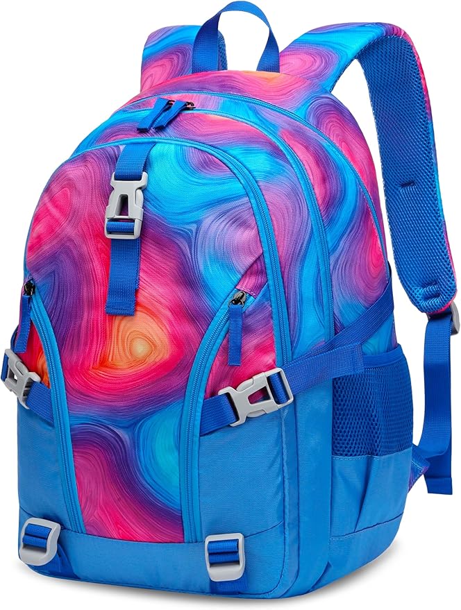 BLUEFAIRY High School Backpack for Girls Boys Middle School Bookbag for Kids Back to School Bag for College with Large Compartment Casual Daypack Mochilas para Niñas Adolescentes 18" Tie Dye Blue
