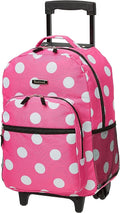 Rockland Double Handle Rolling Backpack, Pink Dots, 17"