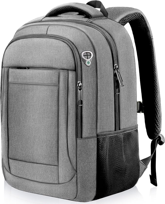 Travel Backpack, 17 Inch Laptop Backpack Airline Approved, Business Anti Theft Slim Sturdy Work Computer College High School Backpack Bag Fits 17.3 Inch Notebook for Men Women, Grey