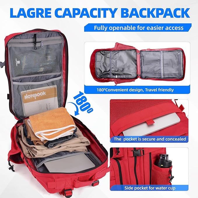 gracedon Tactical Backpack for Men 3 Day Rucksacks for Trekking Camping (red)