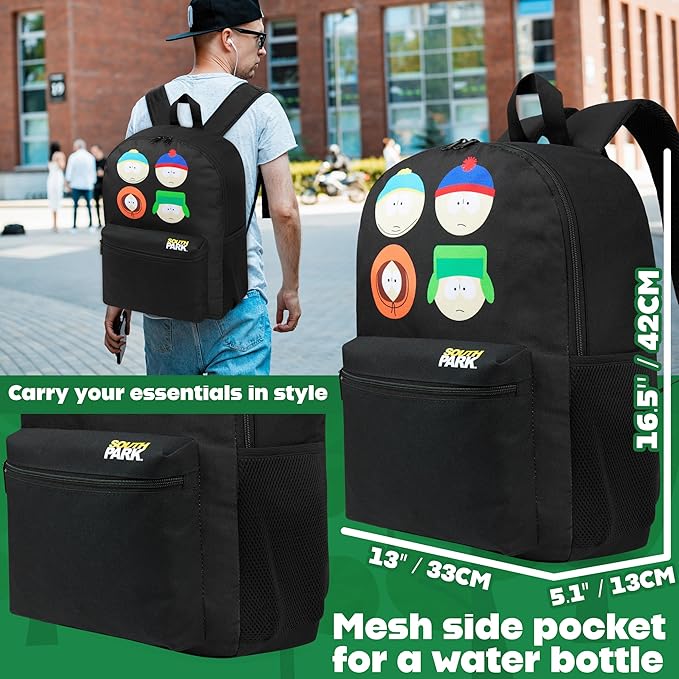 South Park Backpack for Men Teens Boys Daypack Gym Travel Bag Bookbag Rucksack College Work Funny Gifts for Men (Black)