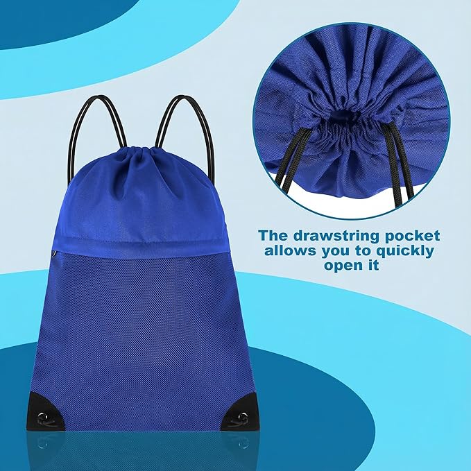 Drawstring Backpack Gym Bag - String Gym Bag for Men & Women, Lightweight Cinch Sports Sackpack for Beach, Travel, Yoga, Swimming, Blue