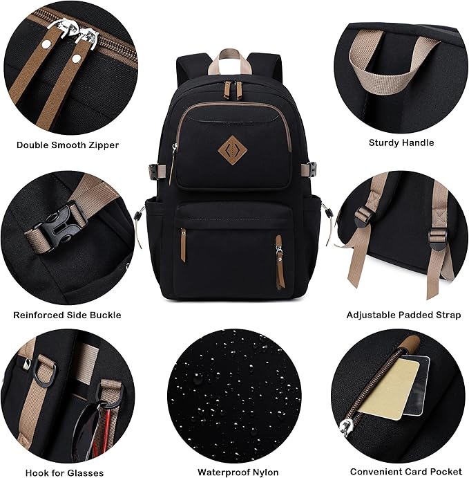 AO ALI VICTORY laptop backpack 15.6 inch anti theft travel backpacks for men and women large college bookbag work business daypack middle high school bag for girls boys teens students black