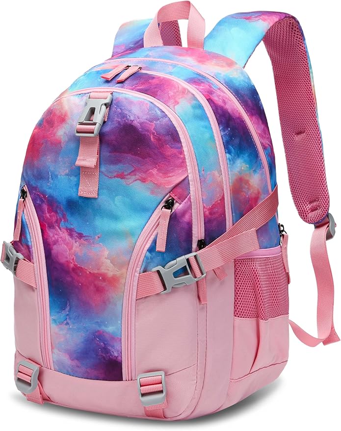 BLUEFAIRY High School Backpack for Girls Boys Middle School Bookbag for Kids Back to School Bag for College with Large Compartment Casual Daypack Mochilas para Niñas Adolescentes 18" Cherry Pink
